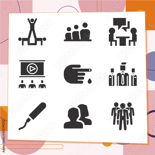 Simple set of 9 icons related to descent