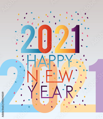 happy new year 2021 colorful lettering and confetti