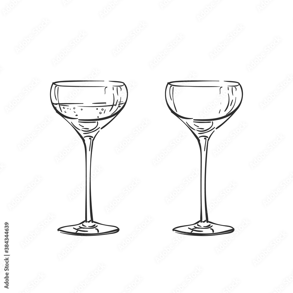 Empty and full coupe champagne glass drawing Vector Image