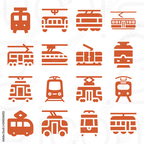 16 pack of tram  filled web icons set