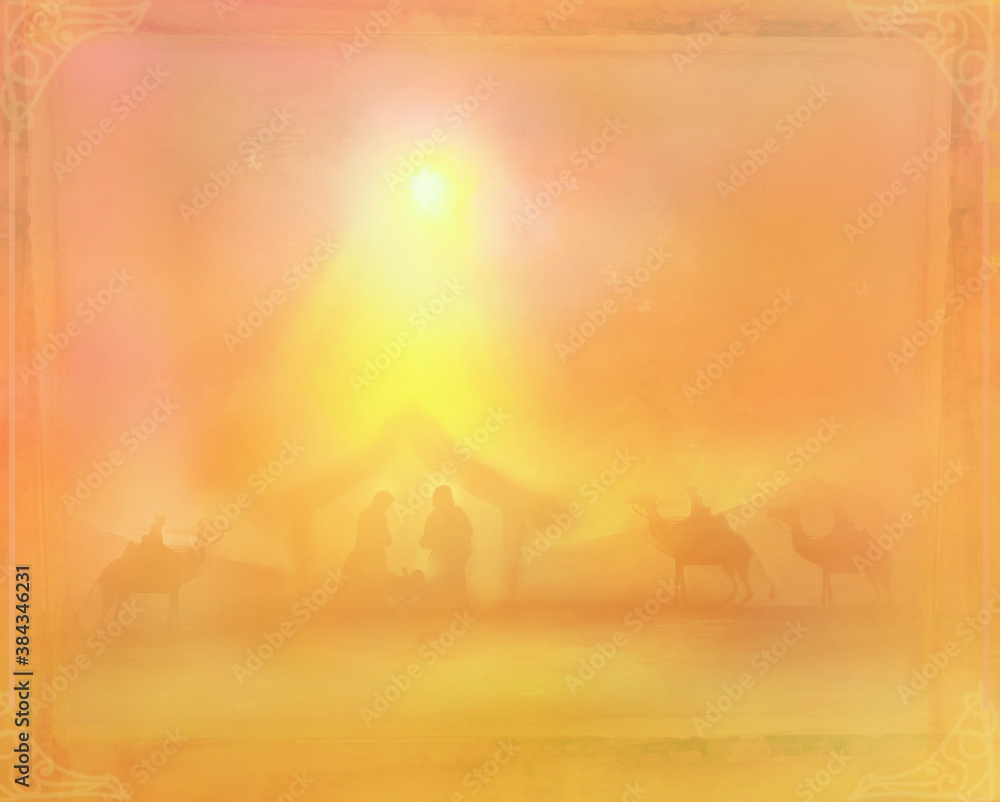 Fototapeta premium Birth of Jesus in Bethlehem - abstract card