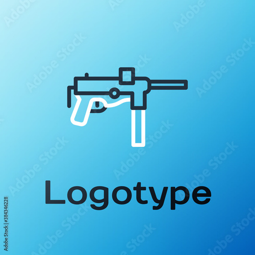 Line Submachine gun M3, Grease gun icon isolated on blue background. Colorful outline concept. Vector.