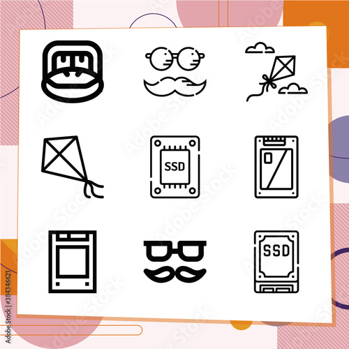 Simple set of 9 icons related to noted