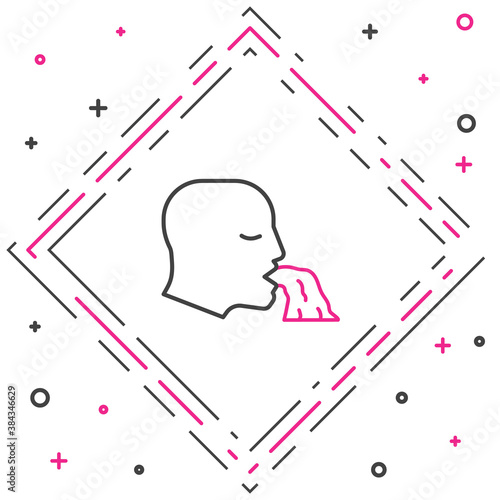 Line Vomiting man icon isolated on white background. Symptom of disease, problem with health. Nausea, food poisoning, alcohol poisoning concept. Colorful outline concept. Vector.