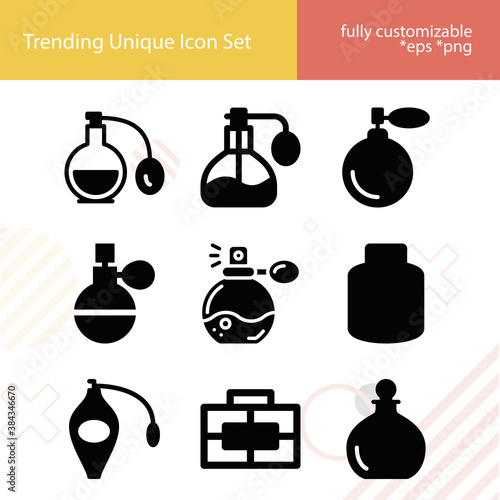 Simple set of rose water related filled icons.