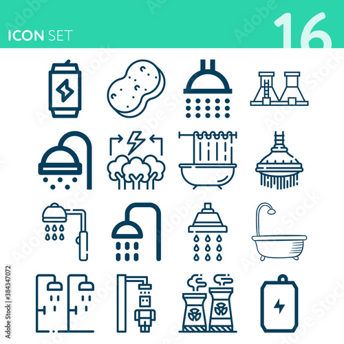 Simple set of 16 icons related to radiant