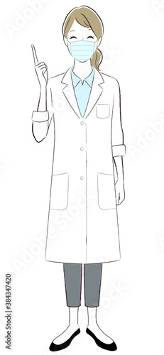 A doctor woman wearing face mask explaining.