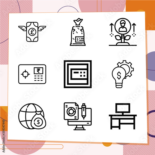 Simple set of 9 icons related to political economy