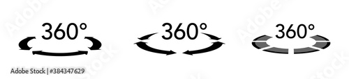 360 degree icons set. Isolated signs on white background. Vector illustration