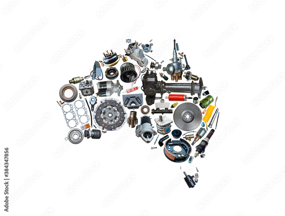 Australia map of the auto parts for shop auto aftermarket isolated