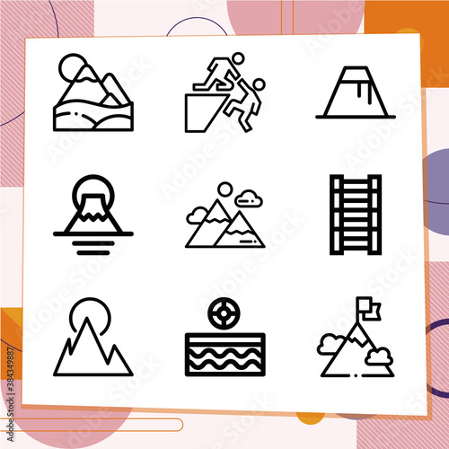 Simple set of 9 icons related to climbing
