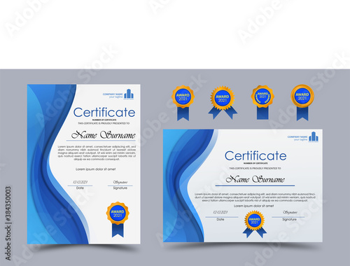 Elegant certificate in blue color
