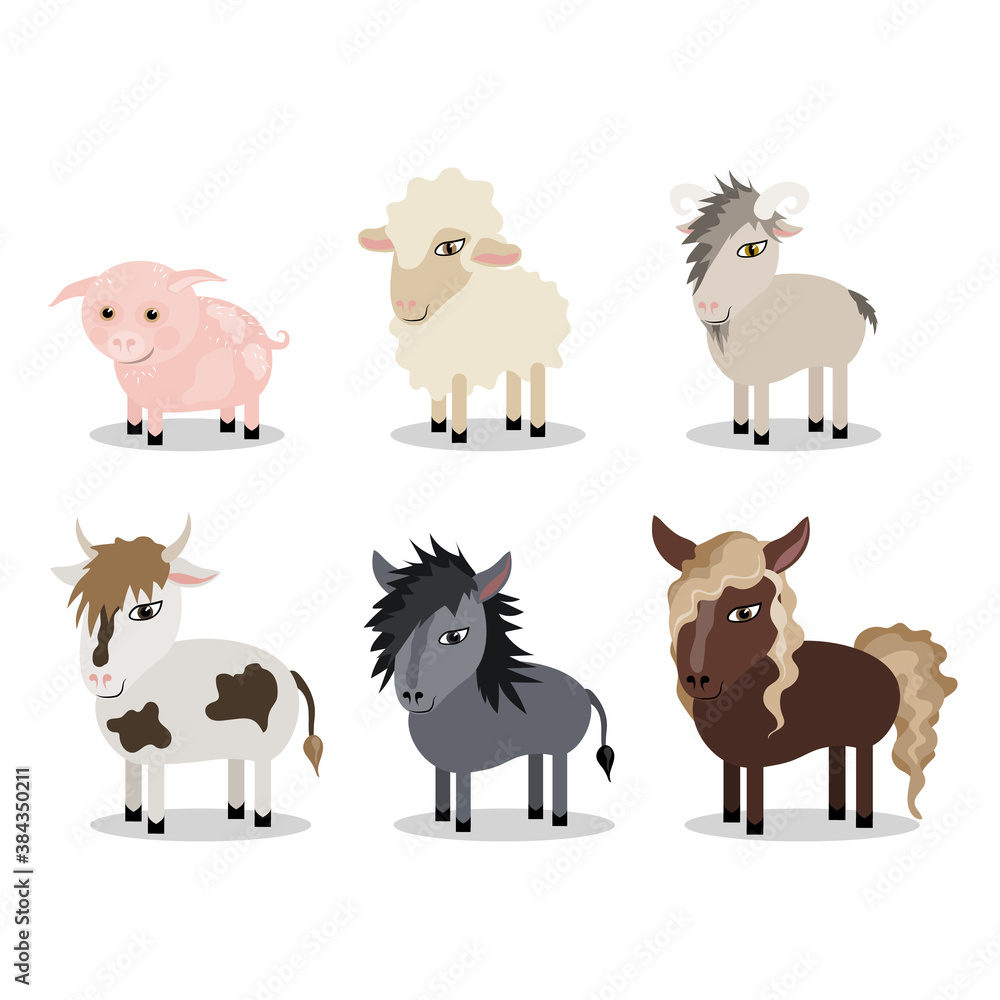 Fototapeta premium animal set vector farm pig cow horse sheep