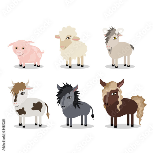 animal set vector farm pig cow horse sheep