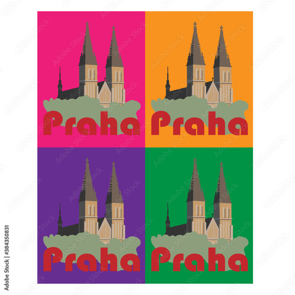 The Metropolitan Cathedral of Saints Vitus in Prague on colored backgrounds 