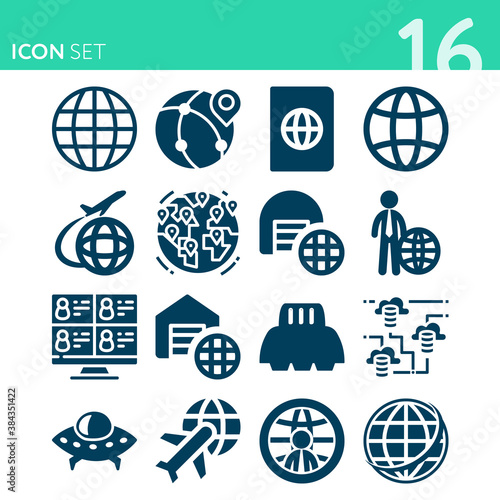 Simple set of 16 icons related to multinational
