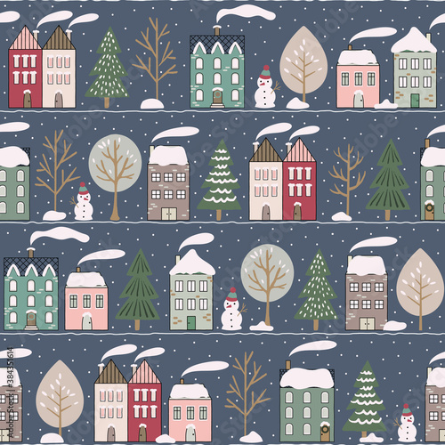 Christmas vector repeat pattern night snowy street