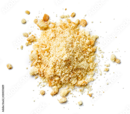 фотографія Heap of biscuit crumbs isolated on white, from above