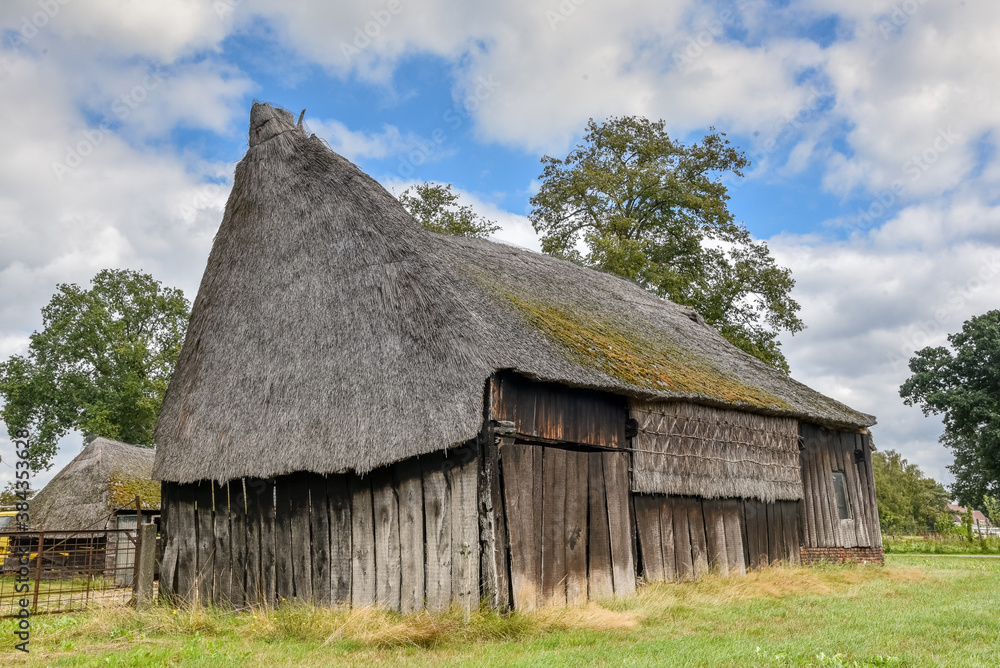 Old barn with a thatched roof in the woods of Drenthe Old barn with a thatched roof in the woods of Drenthe