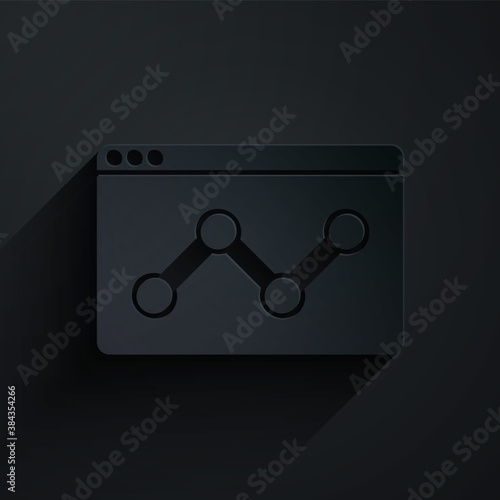 Paper cut Web analytics information and development website statistic icon isolated on black background. Analysis, management, marketing, research. Paper art style. Vector.