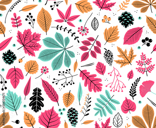 Autumn seamless pattern with leaf  autumn leaf background. Abstract leaf texture. Cute backdrop. Leaf fall. Colorful leaves. White background. The elegant the template for fashion prints. Vector.