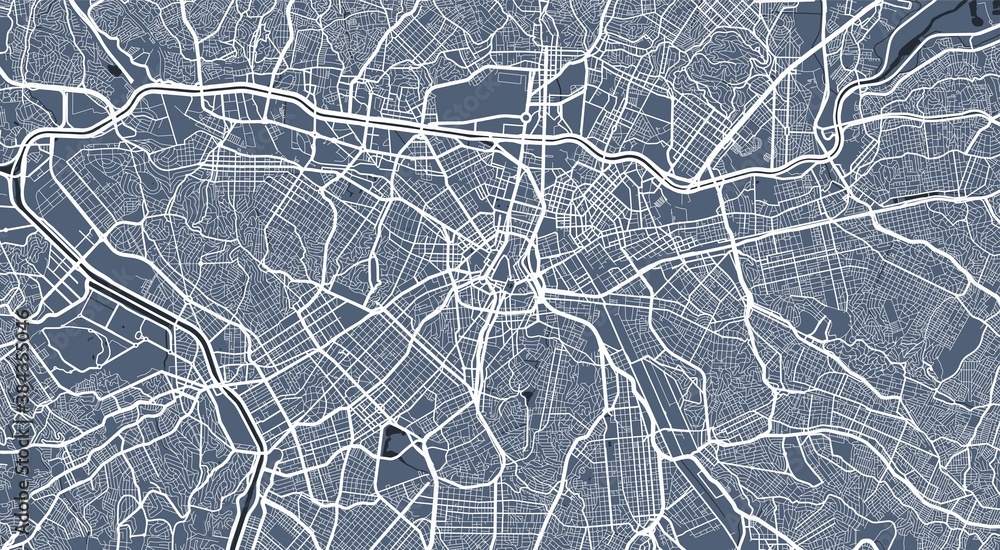 Detailed map of Sao Paulo city, linear print map. Cityscape panorama.