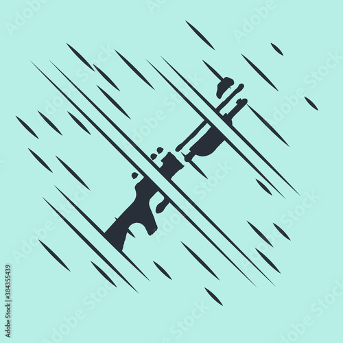Black Hunting gun icon isolated on green background. Hunting shotgun. Glitch style. Vector.