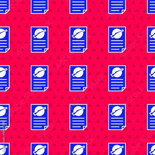 Blue Firearms license certificate icon isolated seamless pattern on red background. Weapon permit. Vector.