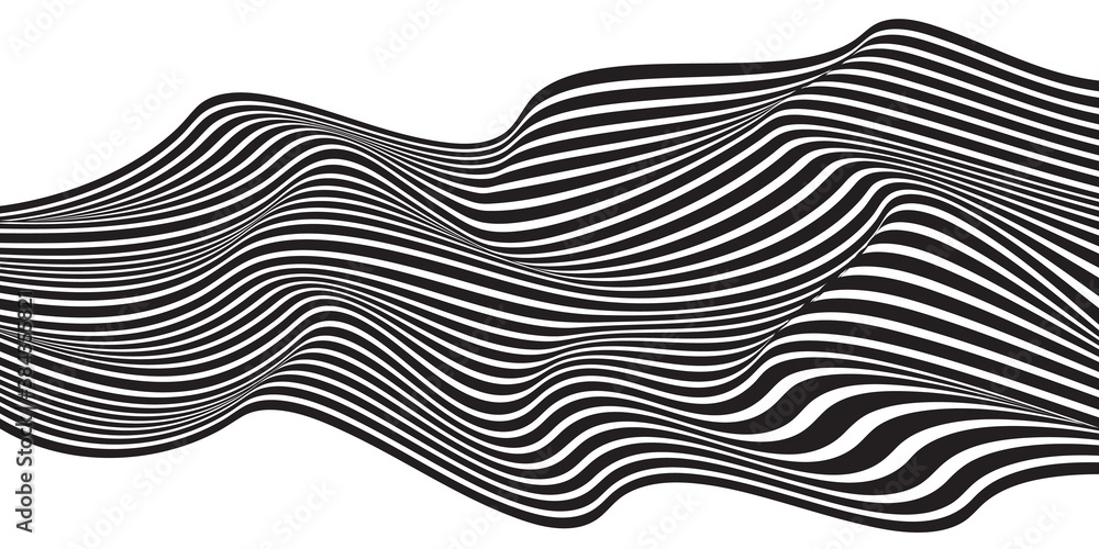Black and white mobius wavy abstract background, Optical art abstract wave background