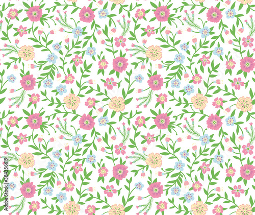 Vintage floral background. Seamless vector pattern for design and fashion prints. Flowers pattern with small flowers on a white background. Ditsy style. © ann_and_pen