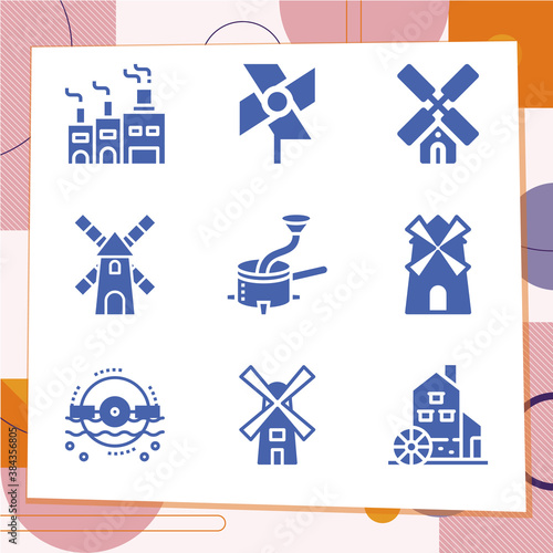 Simple set of 9 icons related to shop floor