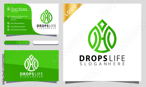 Letter H Drops Leaf Life colorful logo design illustration  business card
