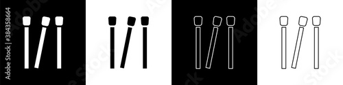 Set Matches icon isolated on black and white background. Vector.