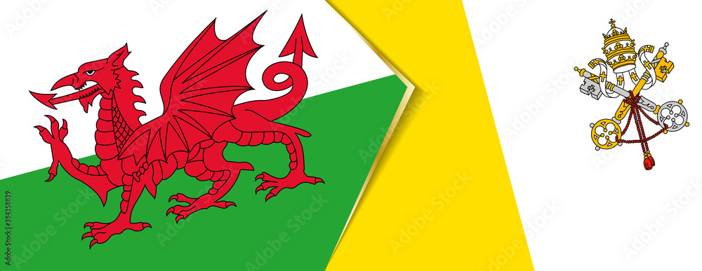 Wales and Vatican City flags, two vector flags. Wales and Vatican City flags, two vector flags.