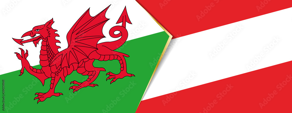 Wales and Austria flags, two vector flags. Wales and Austria flags, two vector flags.