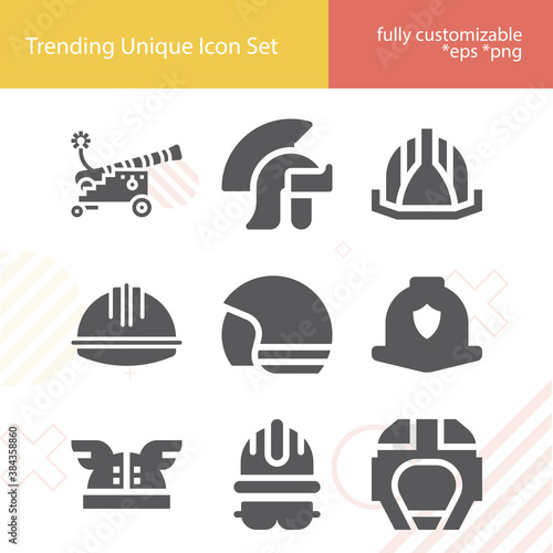 Simple set of plate armour related filled icons.