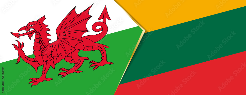 Wales and Lithuania flags, two vector flags. Wales and Lithuania flags, two vector flags.