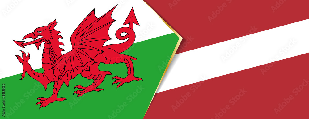 Wales and Latvia flags, two vector flags. Wales and Latvia flags, two vector flags.