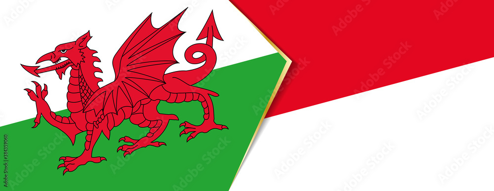 Wales and Monaco flags, two vector flags. Wales and Monaco flags, two vector flags.