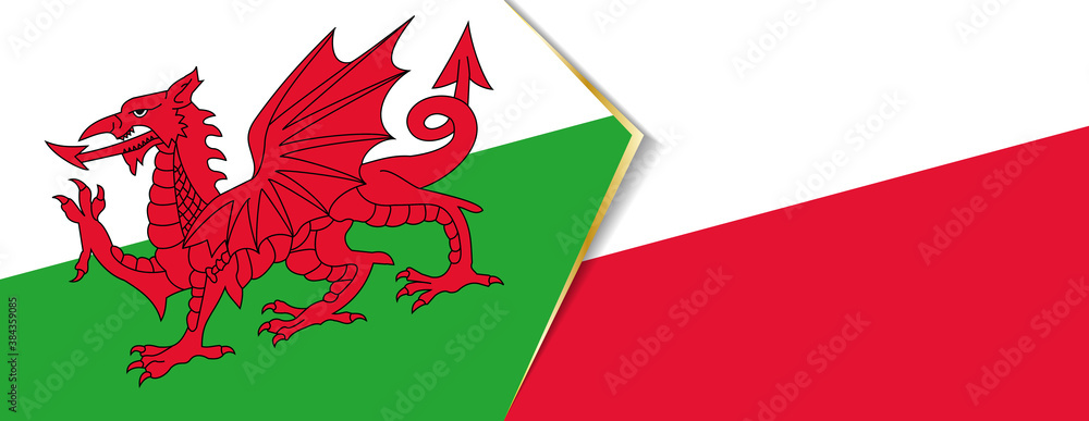 Wales and Poland flags, two vector flags. Wales and Poland flags, two vector flags.