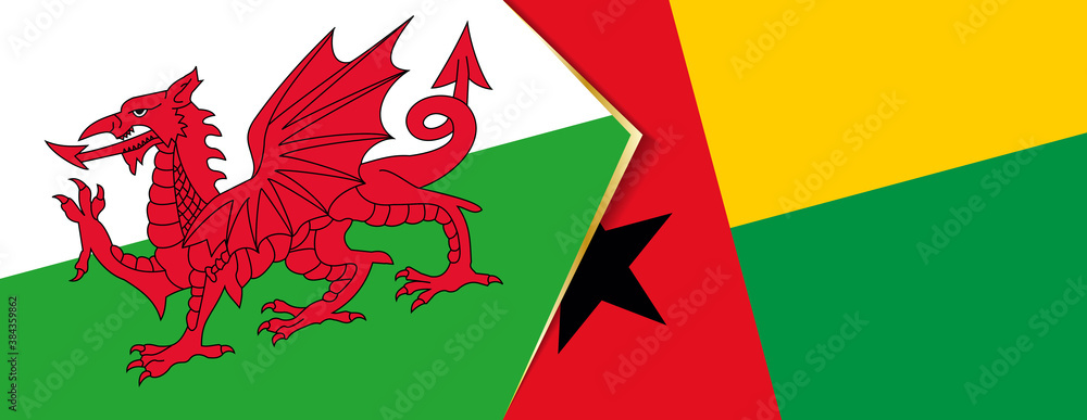 Wales and Guinea-Bissau flags, two vector flags. Wales and Guinea-Bissau flags, two vector flags.