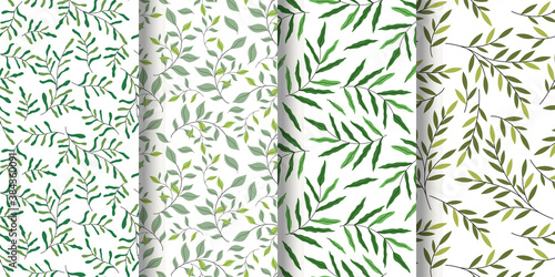 Green leaves pattern background set, Seamless pattern background set with green leaf