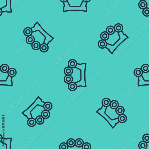 Black line Brass knuckles icon isolated seamless pattern on green background. Vector.