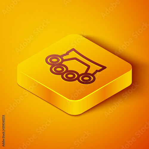 Isometric line Brass knuckles icon isolated on orange background. Yellow square button. Vector.