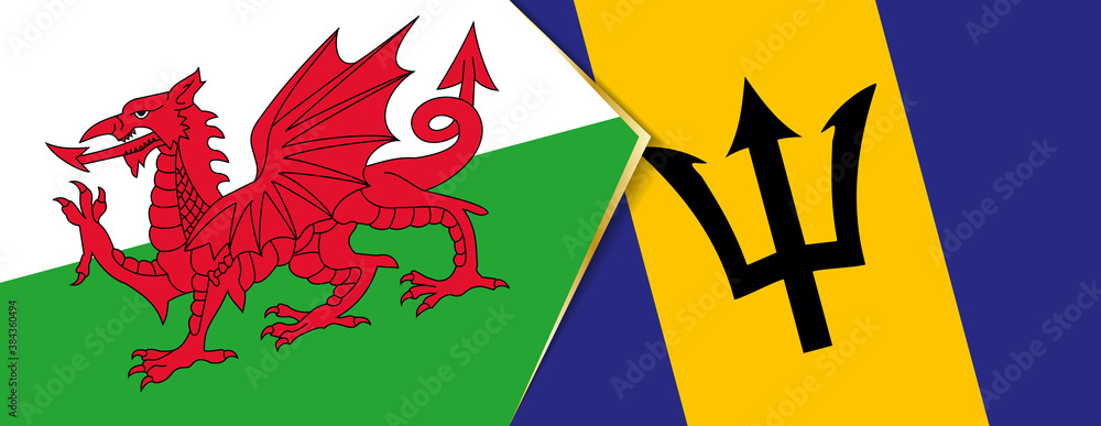 Wales and Barbados flags, two vector flags.