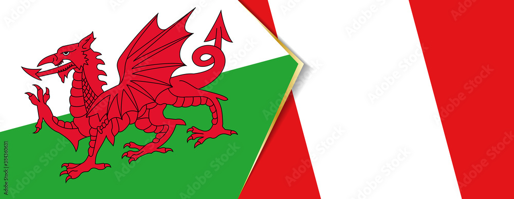 Wales and Peru flags, two vector flags. Wales and Peru flags, two vector flags.