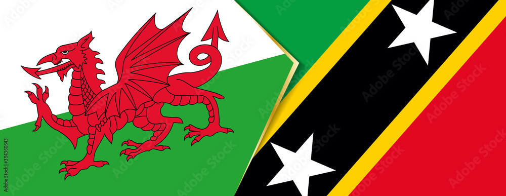 Wales and Saint Kitts and Nevis flags, two vector flags. Wales and Saint Kitts and Nevis flags, two vector flags.