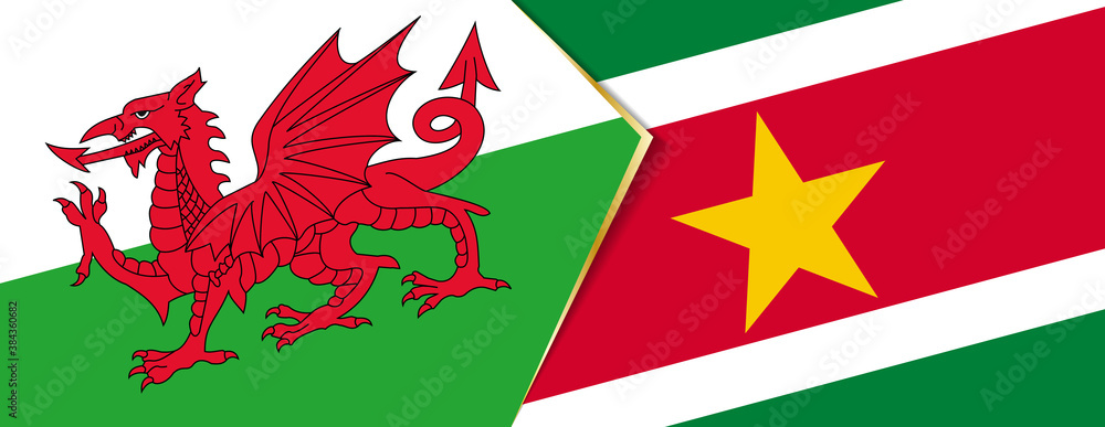 Wales and Suriname flags, two vector flags. Wales and Suriname flags, two vector flags.