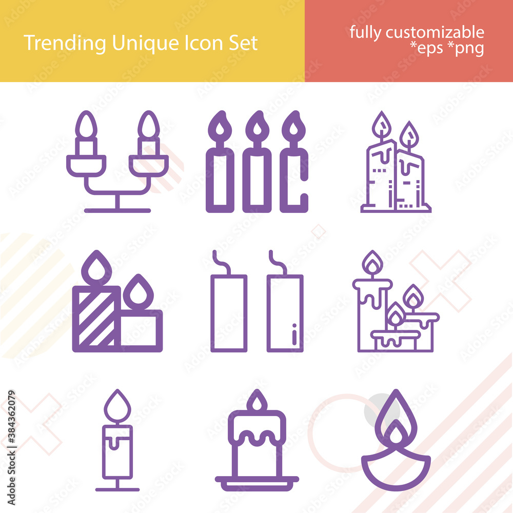Simple set of wax light related lineal icons. Simple set of wax light related lineal icons.