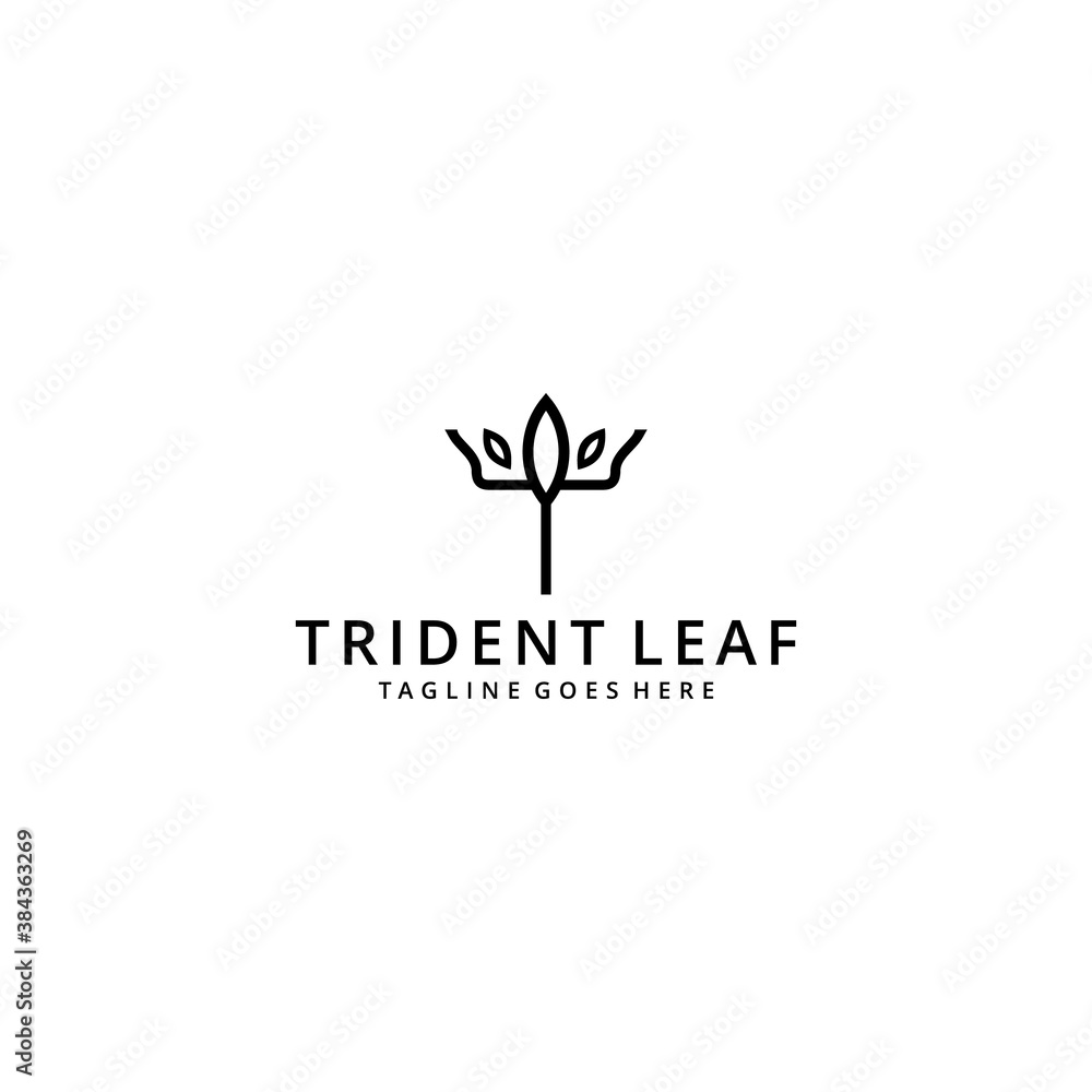 Illustration abstract trident with nature leaf sign logo design template icon